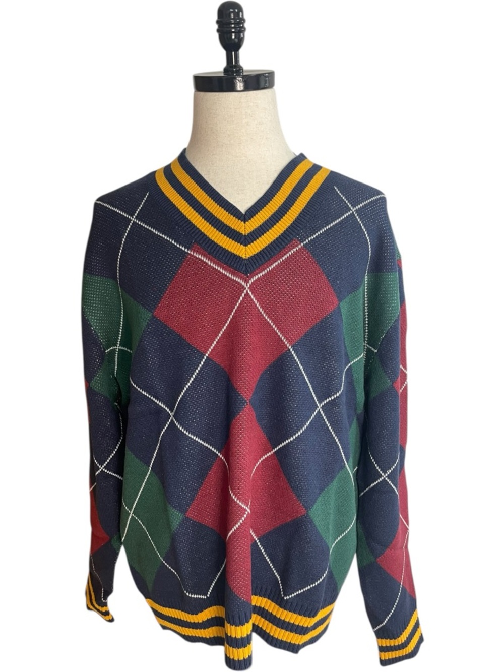 Levi's Stay Loose V-Neck Argyle Sweater Blue Red